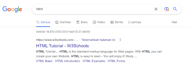 Pencarian HTML di google