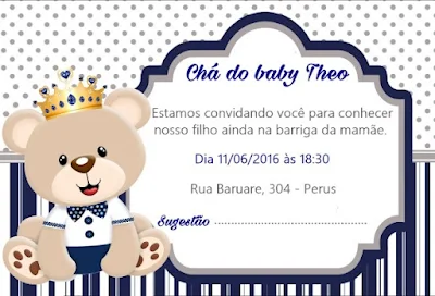 Convite Chá de Bebê Urso principe