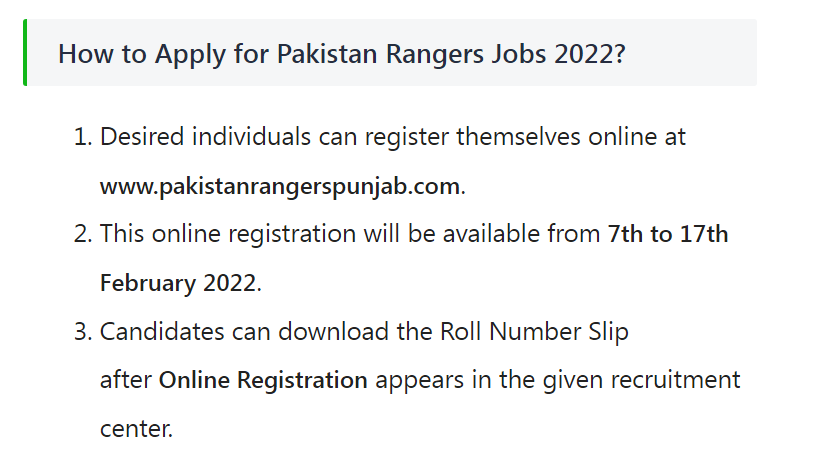 Pakistan Rangers Jobs 2022 Online Apply via www.pakistanrangerspunjab.com