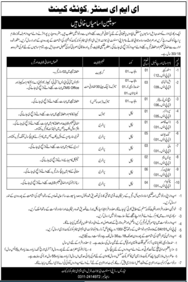 Army Jobs In EME Center Quetta Cant 2021|| Career at Army