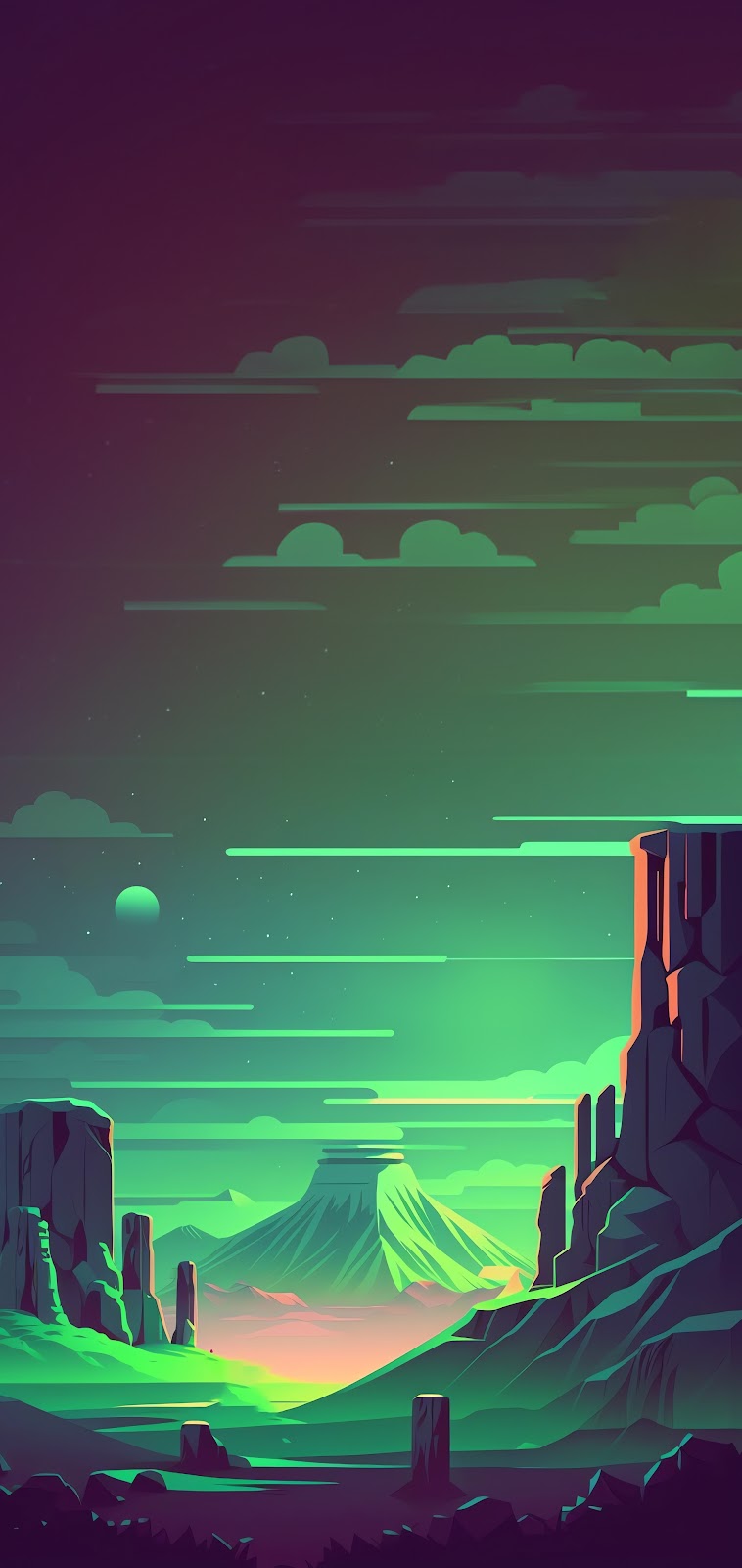 MOBILE WALLPAPER 4K - GREEN DESERT NIGHT