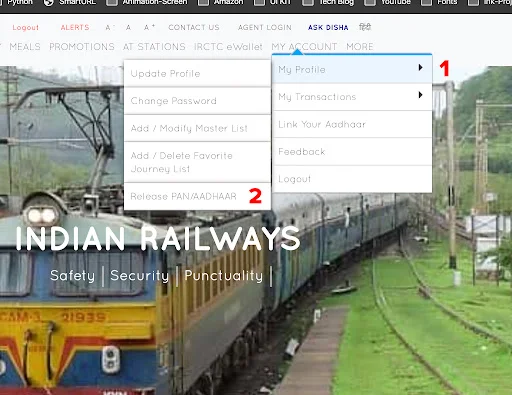 irctc accout delete myprofile