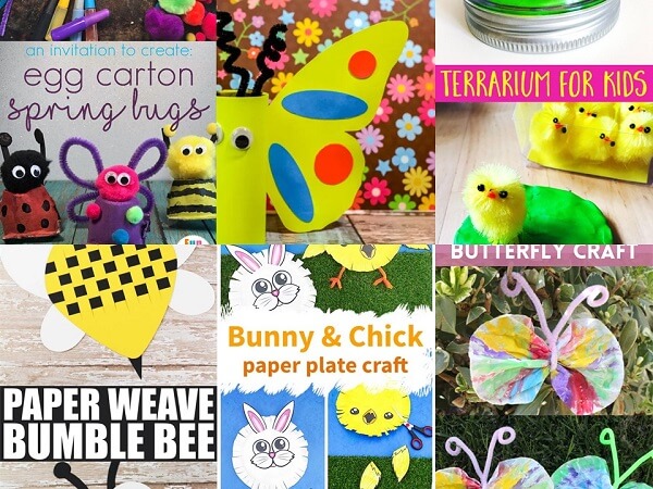 Collage of baby animal and insect crafts for spring