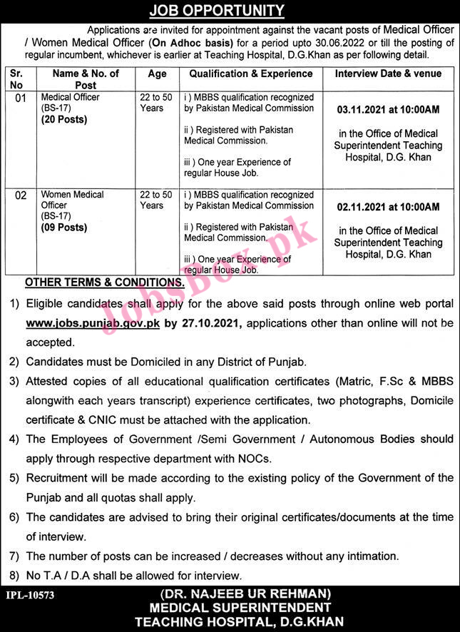 www.jobs.punjab.gov.pk - Teaching Hospital Dera Ghazi Khan Jobs 2021 in Pakistan