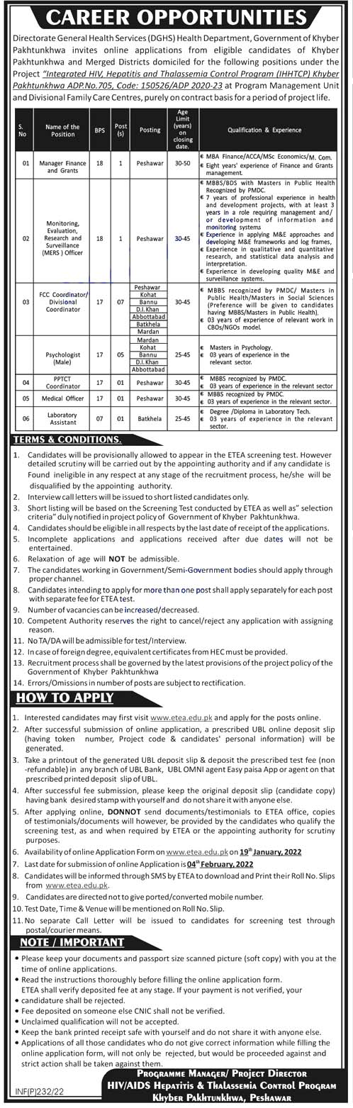Health Department KPK Jobs 2022 Download Application Form