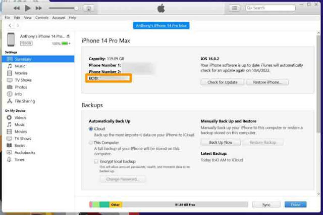 عرض ECID الخاص بـ iPhone في iTunes