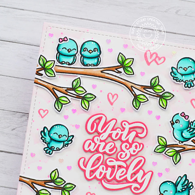 Sunny Studio Stamps: Lovey Dovey Card by Marine Simon (featuring Little Birdie, Lovey Dovey)