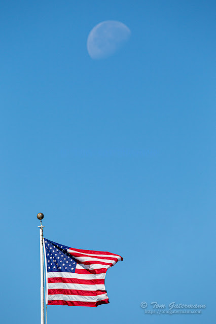 The Moon above the US Flag, at Fort Ontario