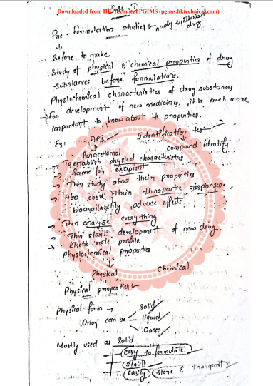 Formulative Pharmacy 1 Unit 1 5th Semester B.Pharmacy Lecture Notes,BP502T Formulative (Industrial) Pharmacy,BPharmacy,Handwritten Notes,BPharm 5th Semester,Important Exam Notes,