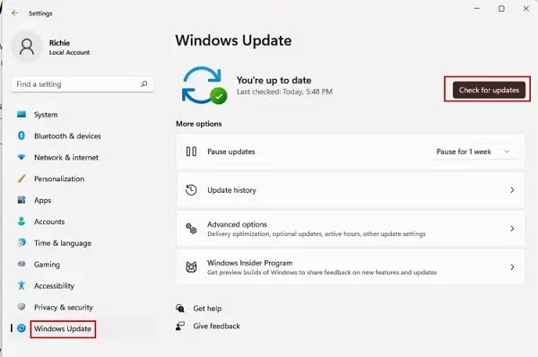 قم بتثبيت آخر تحديث لنظام Windows