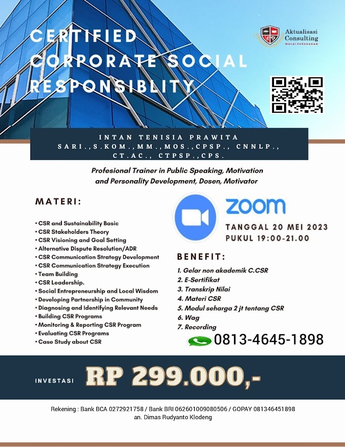 WA.0813-4645-1898 | Certified Corporate Social Responsibility (C.CSR) 20 Mei 2023