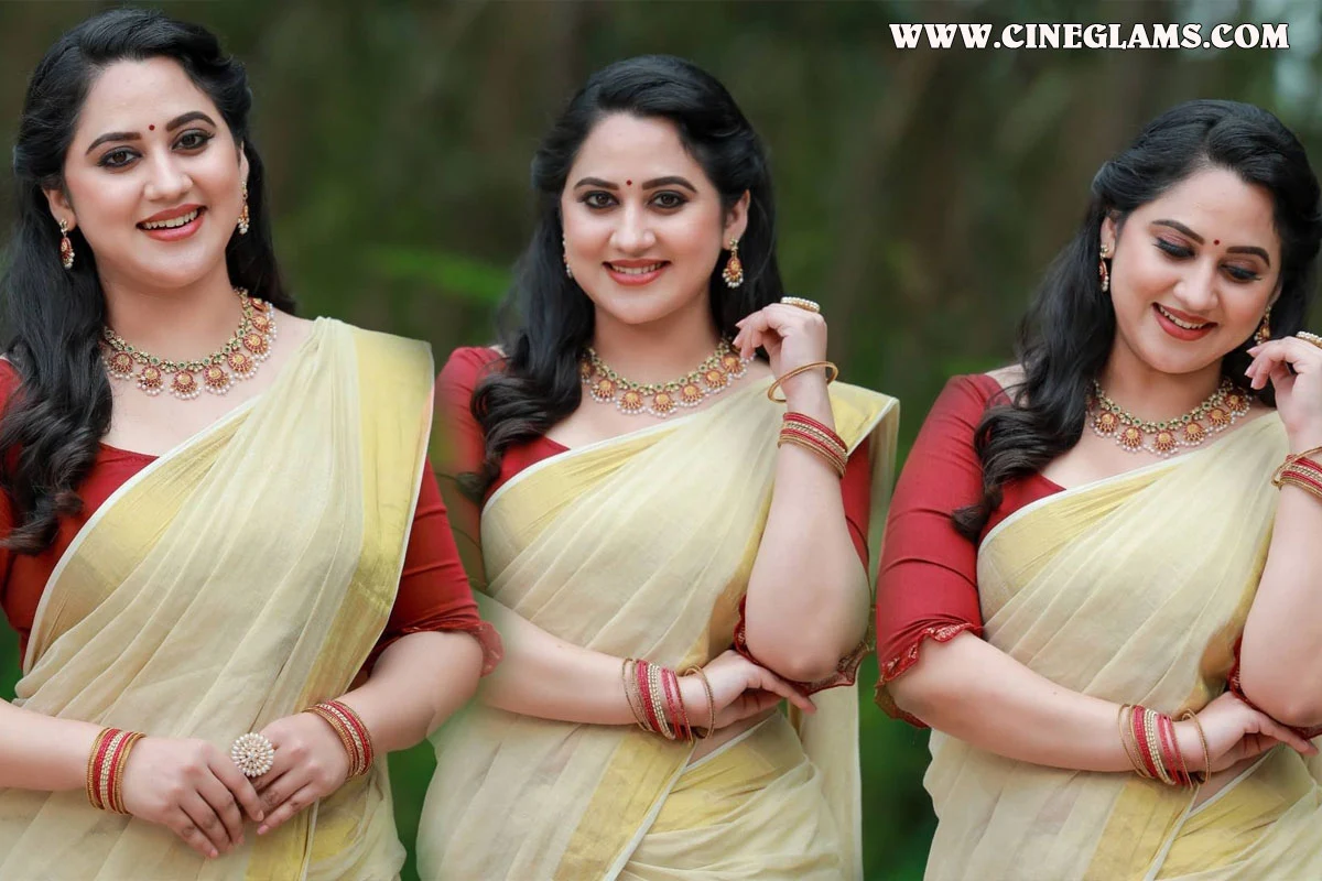 Actress Mia george looks in Onam saree photoshoot