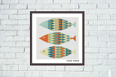 Simple fish embroidery ornaments cross stitch pattern