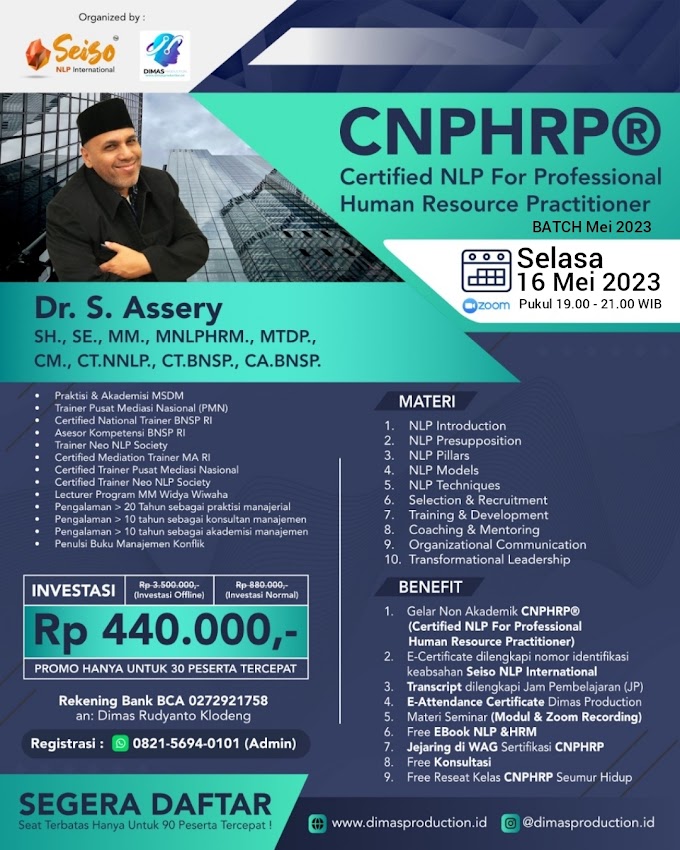 WA.0821-5694-0101 | Certified NLP For Professional Human Resource Practitioner (CNPHRP®) 16 Mei 2023