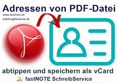 Adressen von diversen Vorlagen abtippen in Excel oder Word Datei fastNOTE SchreibService