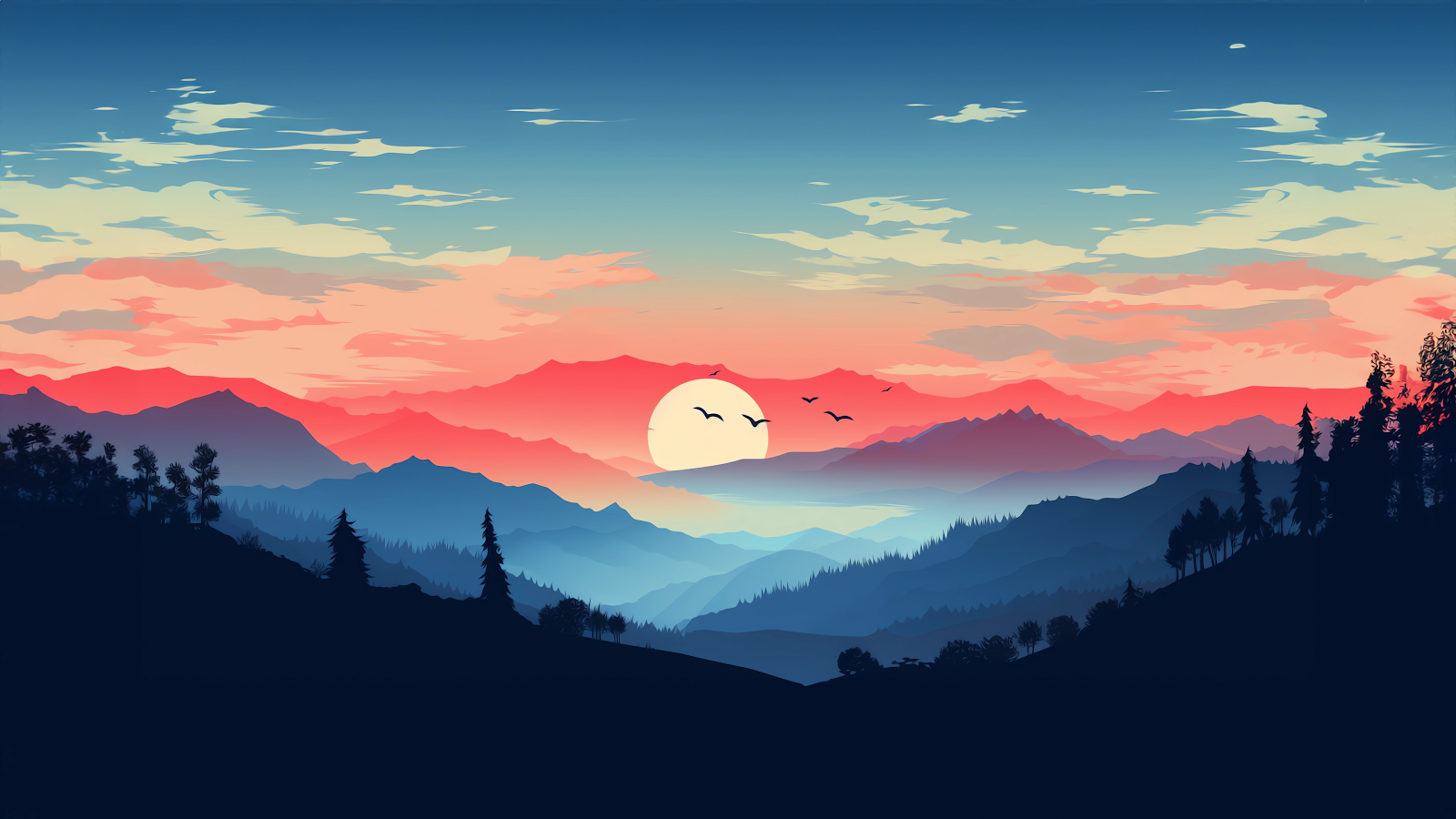 Mountain Sunset Serenity: 4K PC Wallpaper with Simple Landscape
