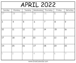 Free Printable Calendar April 2022