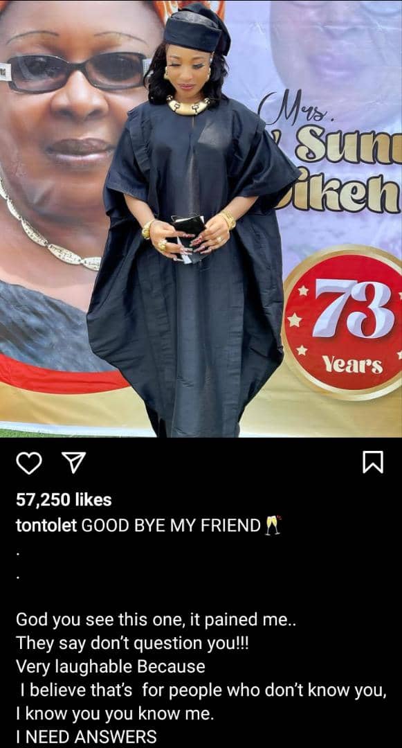 Actress Tonto Dikeh slams people who criticized her for questioning God over the death of her step-mother