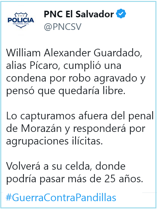 El Salvador: Atrapan a alias «Pícaro», delincuente fue sorprendido afuera del penal de Morazán