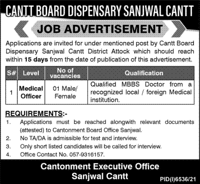 Cantt Board Dispensary Jobs 2022 | Pak Jobs