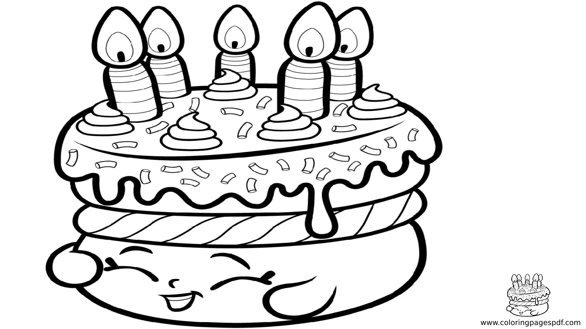 Coloring Pages Of A Birthday Cake With A Happy Face
