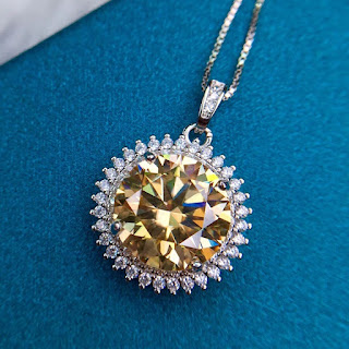 Luomansi Luxury 5CT 11MM Yellow Moissanite Wedding Anniversary Party Necklace Diamond Jewelry