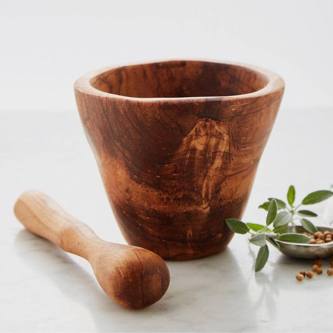 Kenya Small Hand Carved Natural Olive Wood Mortar Pestle via Etsy