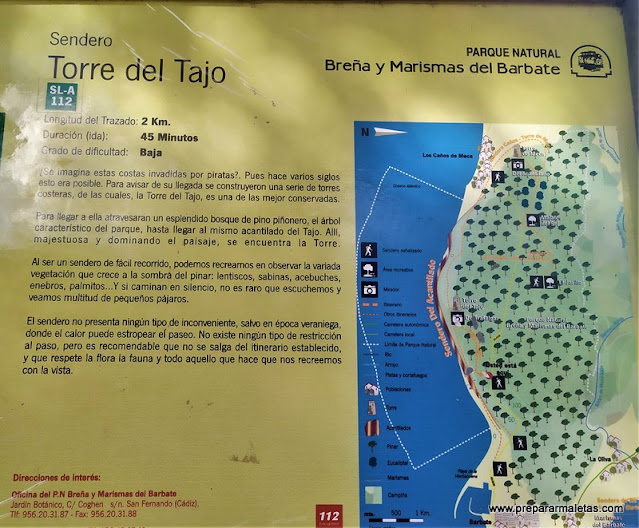 mapa y descripción sendero Torre del Tajo Cádiz