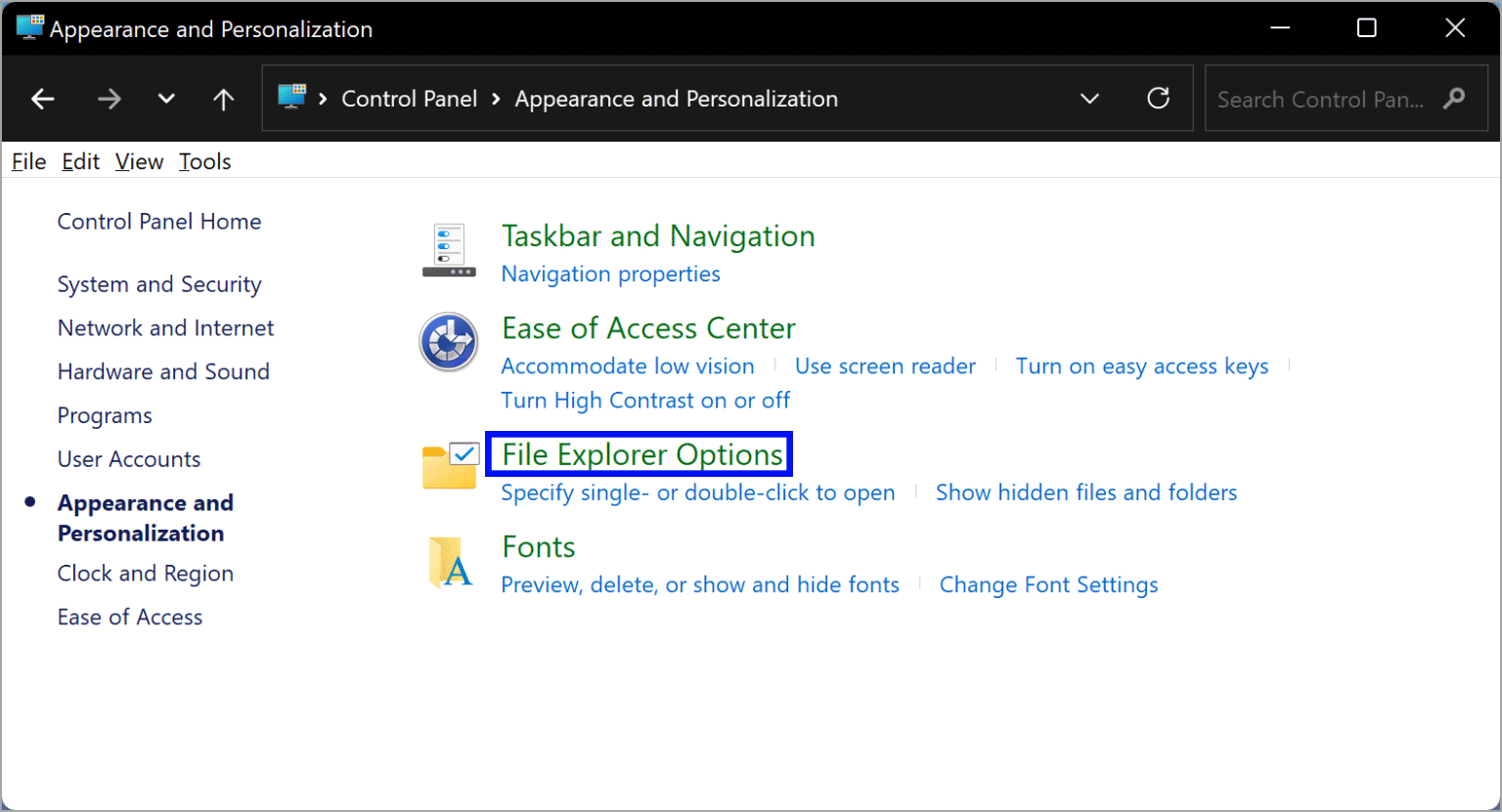 Control-Panel-Appearance-and-Personalization-File-Explorer-Option