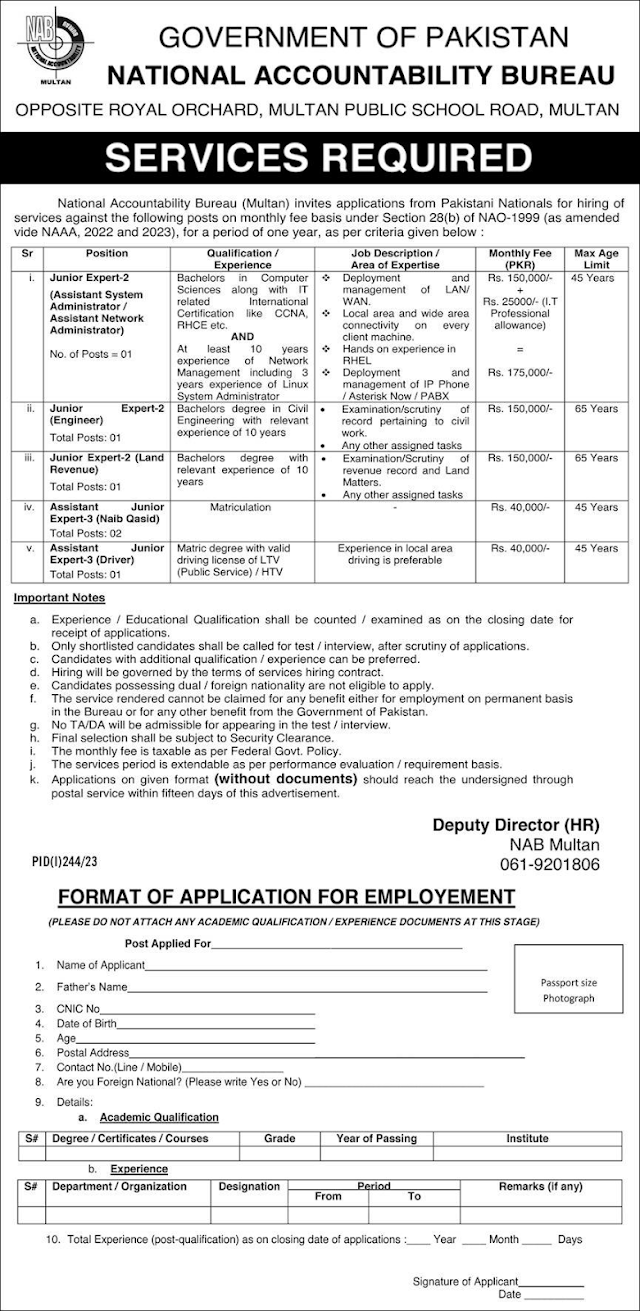 Latest Jobs in National Accountability Bureau NAB.