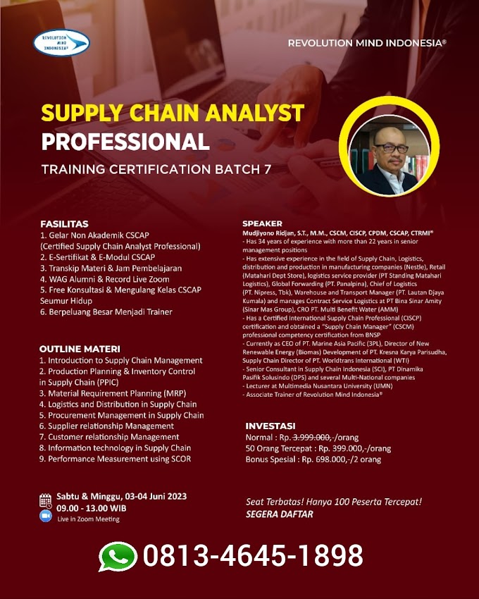WA.0813-4645-1898 | Certified Supply Chain Analyst Professional (CSCAP) 3 Juni 2023