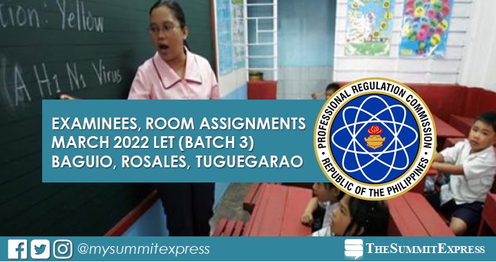 Examinees, Room Assignments March 2022 LET: Baguio, Rosales, Tuguegarao