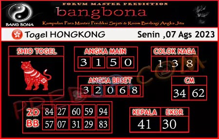 Prediksi HK Bang Bona Senin 07 Agustus 2023