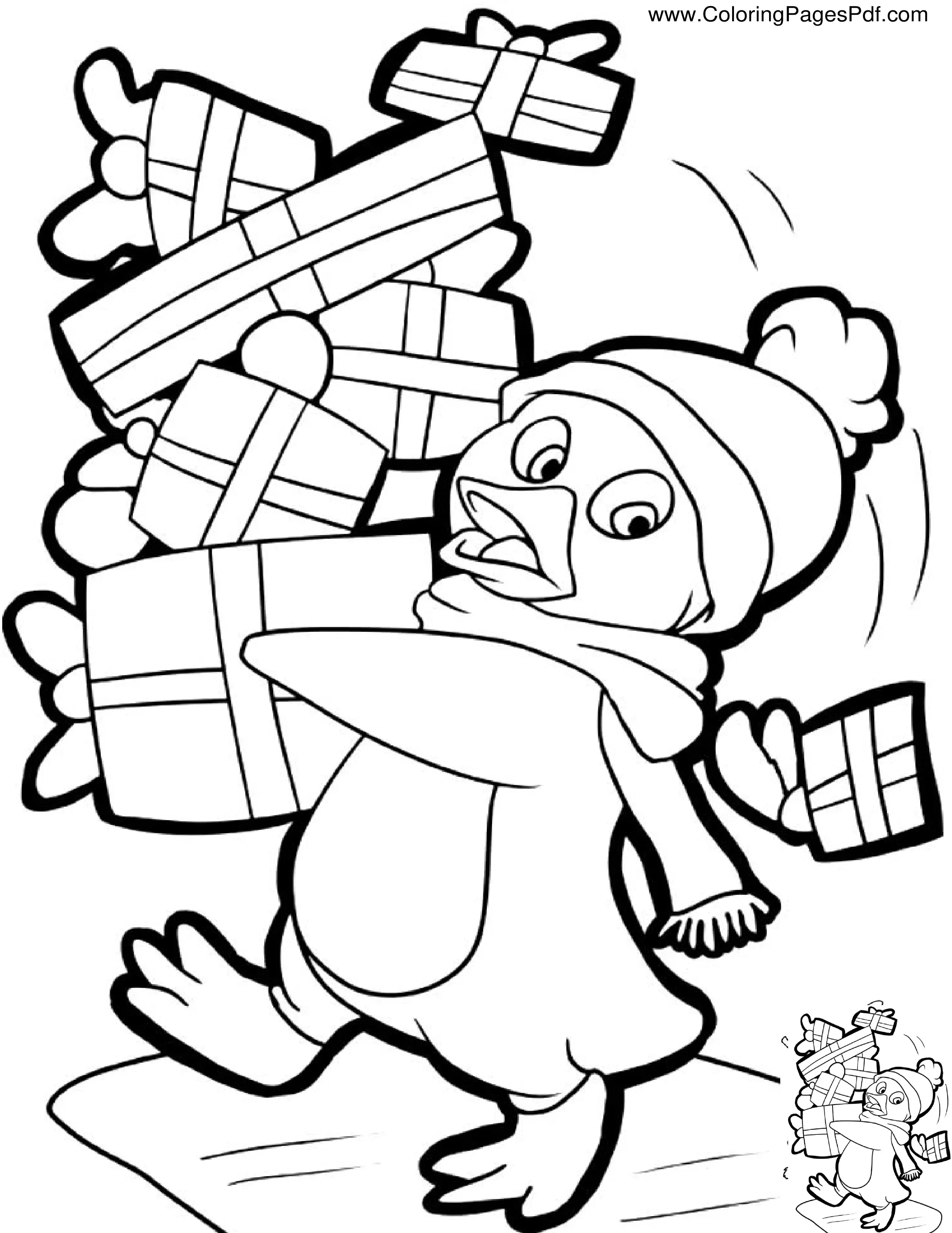 Christmas penguin coloring pages