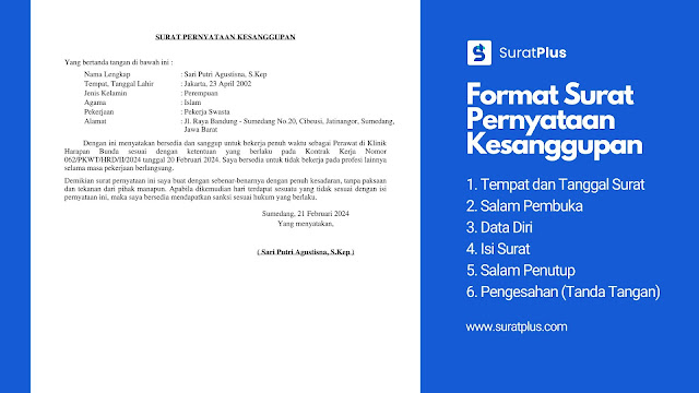 format surat pernyataan kesanggupan