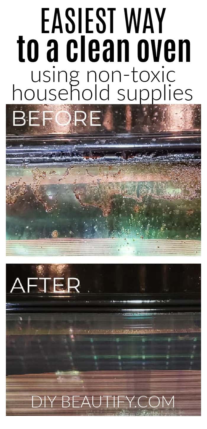 greasy oven stains before and after using DIY non toxic cleaner