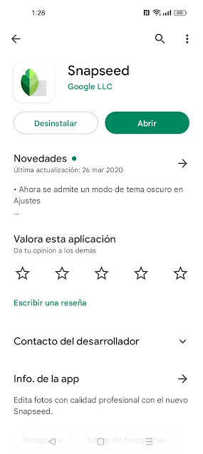 Aplicación de Snapseed en Google Play Store