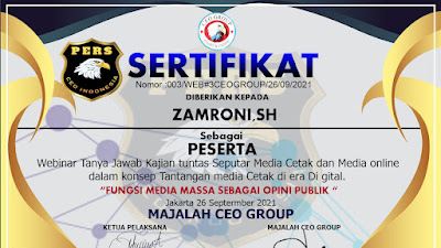 #NGOMONGIN MEDIA " SERTIFIKAT WEBINAR MAJALAH CEO GROUP SEASON III " 26 SEPTEMBER 2021