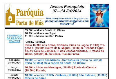 Avisos Paroquiais - 7 a 14 de Abril 2024