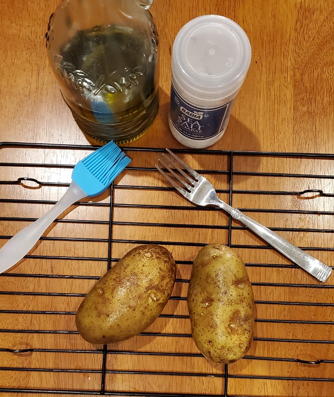 ingredients for scrubbed and cleaned baked potatoes