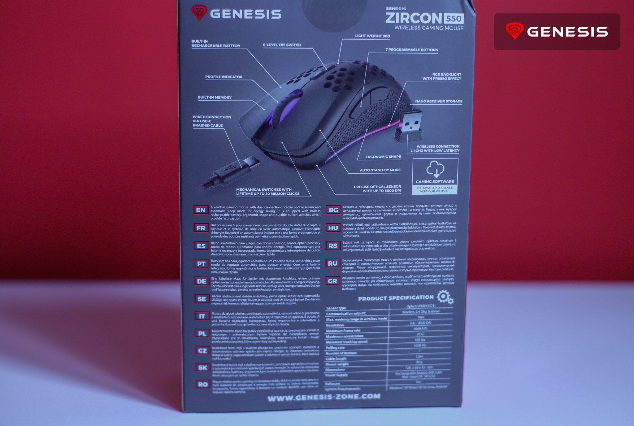 Genesis Zircon 550 bezprzewodowa myszka dla graczy tył pudełka