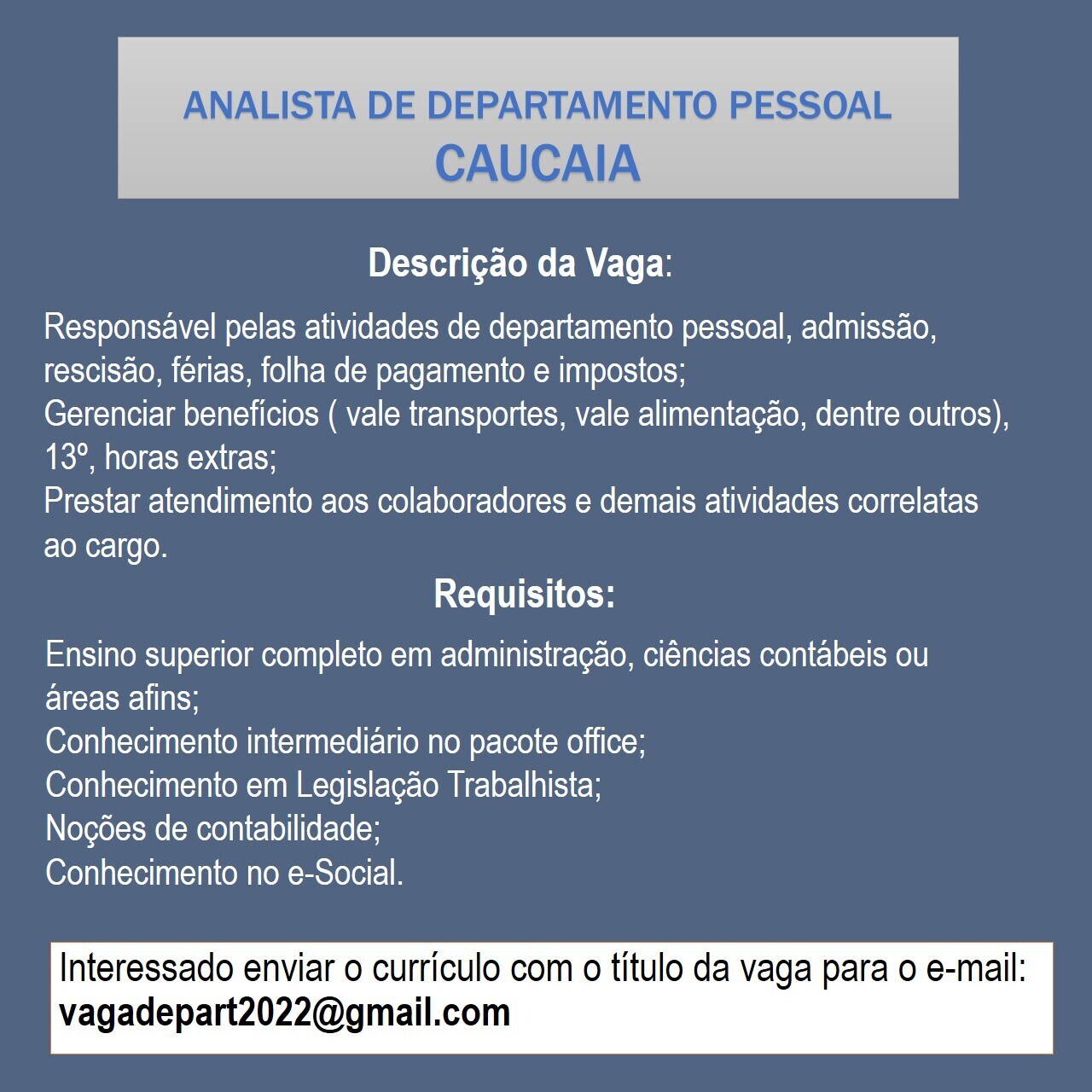 ANALISTA DE DEPARTAMENTO PESSOAL