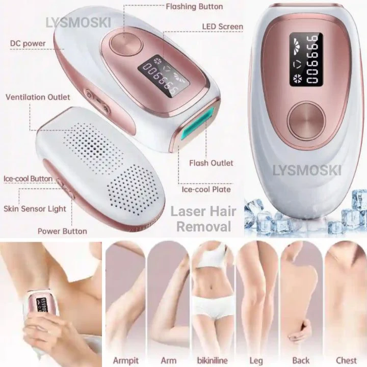 LYSMOSKI IPL Hair Removal: Womens Body Hair Laser Removing Device with LED Screen, Flash Modes and Built-in Cooling System for Painless Use