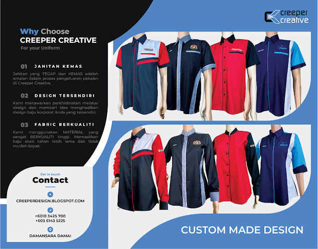 Creeper Creative Menerima Tempahan Kemeja Korporat Pelbagai Design Dan Material Pilihan