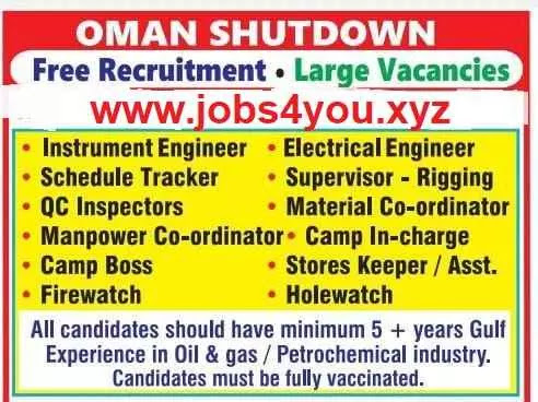 IMMIDATE SHUTDOWN OPENING JOBS FOR OMAN