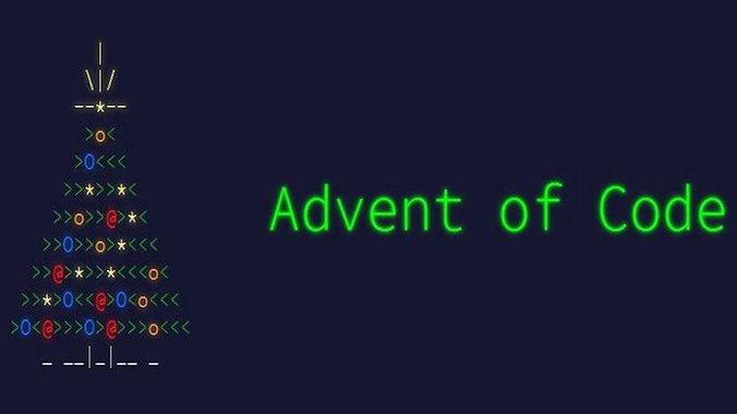 Christmas tree made of code next to words that say Advent of Code