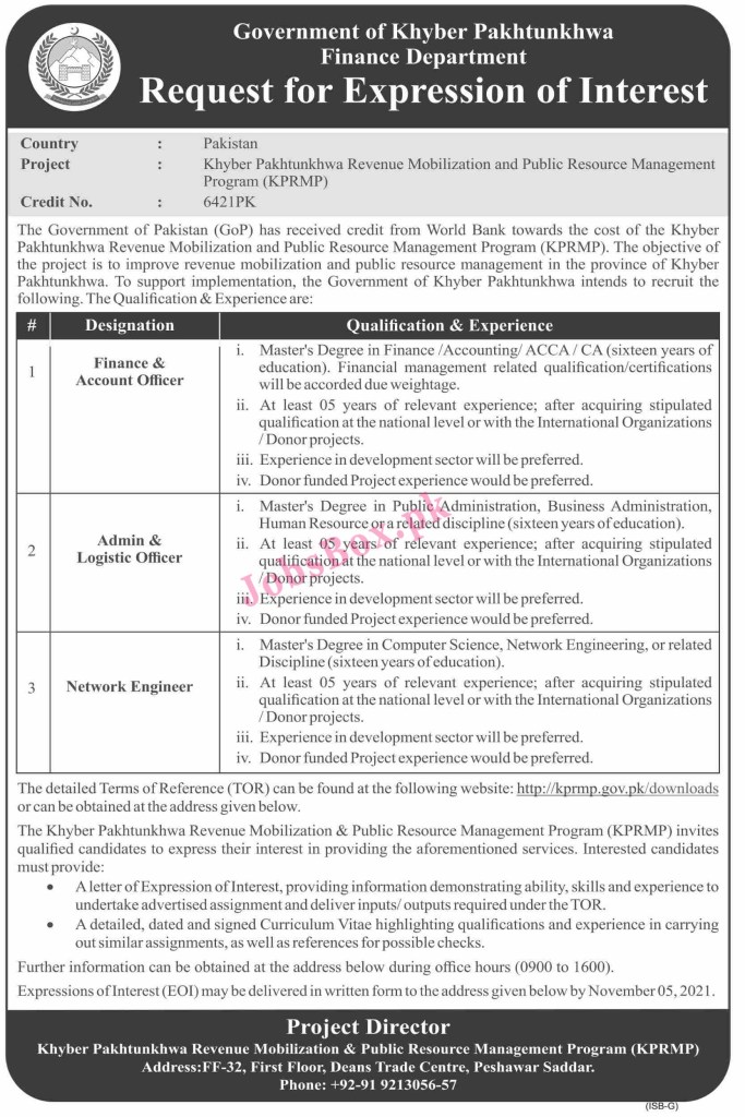 http://kprmp.gov.pk/downloads - Finance Department KPK Jobs 2021 in Pakistan