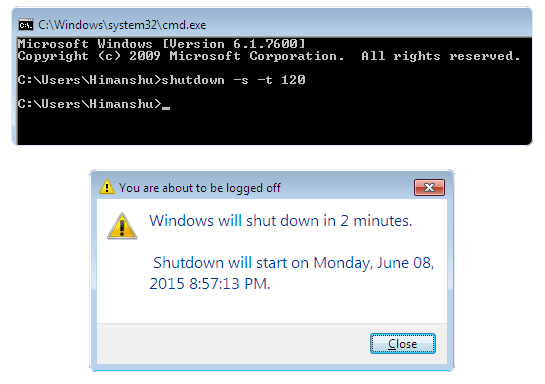 cmd shutdown