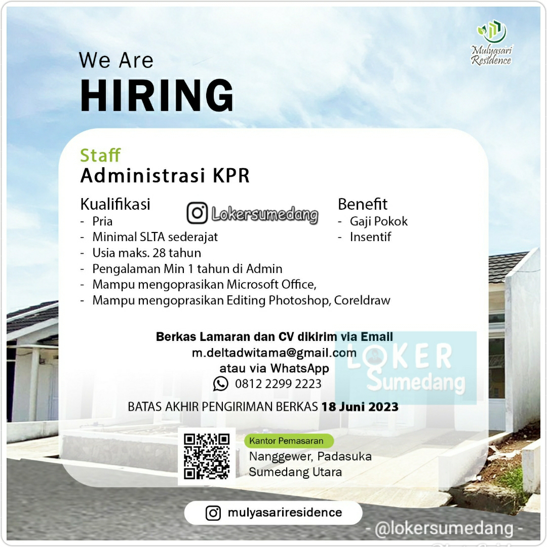 Loker Staff Administrasi KPR Mulyasari Residence