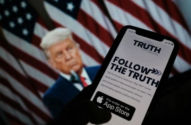 Alt: = "Donald Trump and his TRUTH Social App"